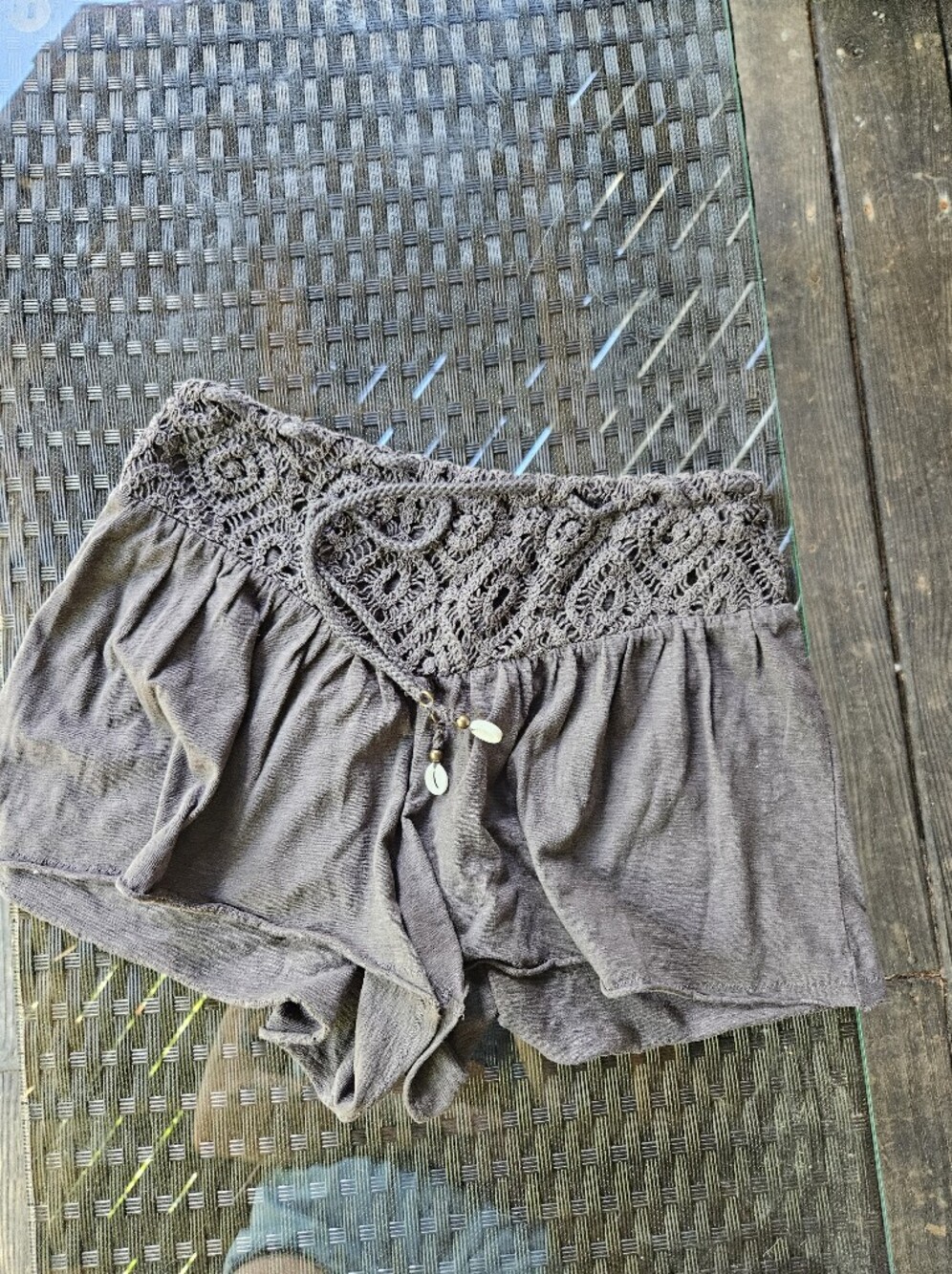 aerie Gray Crochet Waist Lounge Shorts